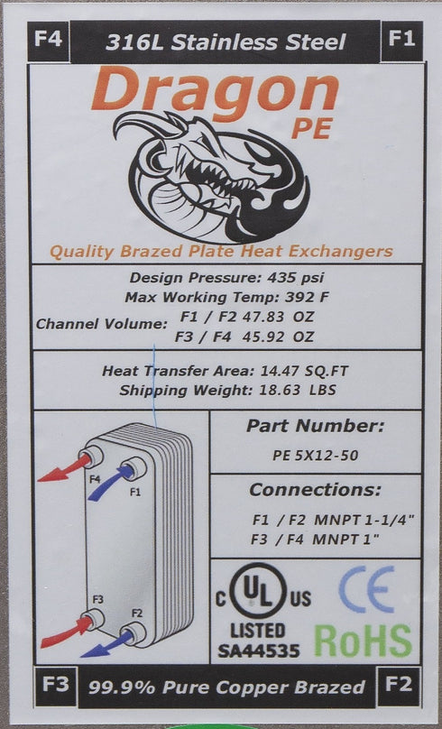 100 Brazed Plate 5x12 Heat Exchanger 250,000 BTU