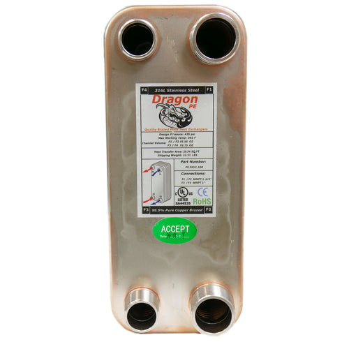 100 Brazed Plate 5x12 Heat Exchanger 250,000 BTU