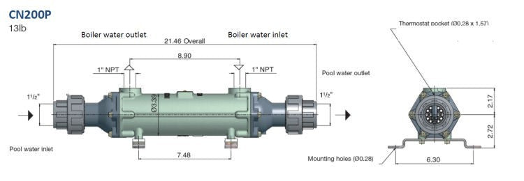 Cupro-Nickle Tube & Shell Heat Exchanger, 200,000 BTU | Altheatsupply ...